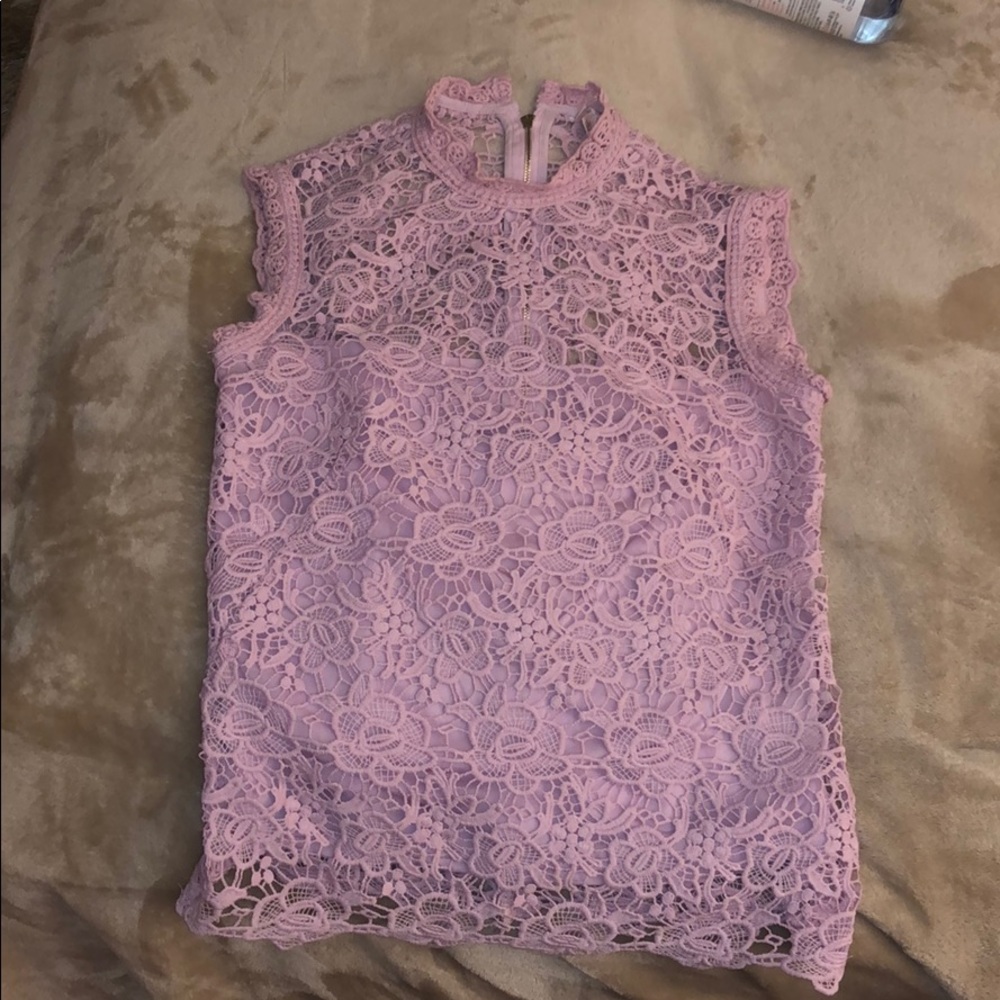 Lace embroidered high neck top
